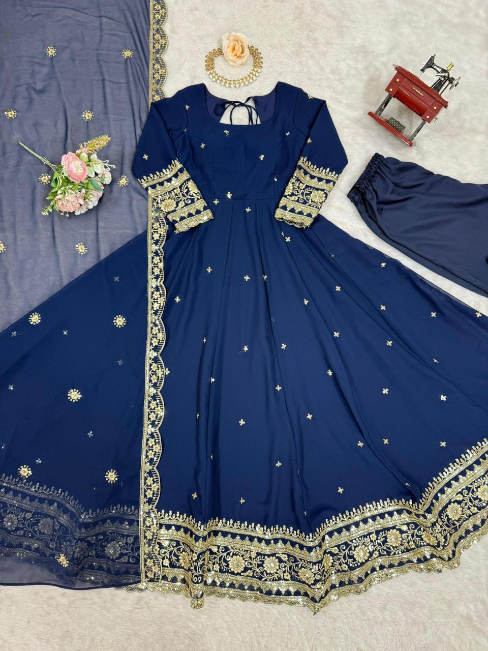 Georgette Gown Set with Pant and Dupatta