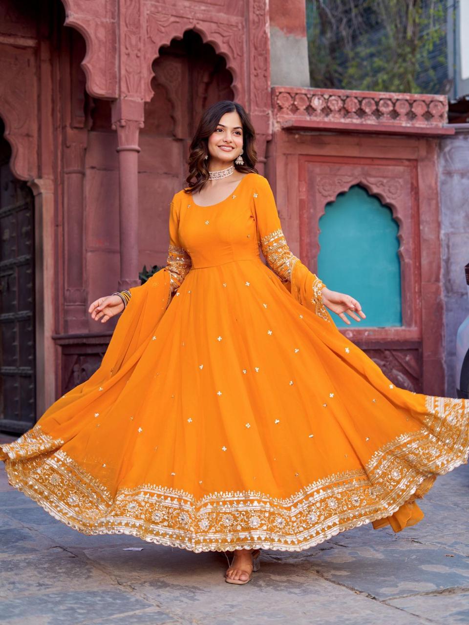 Georgette Gown Set with Pant and Dupatta
