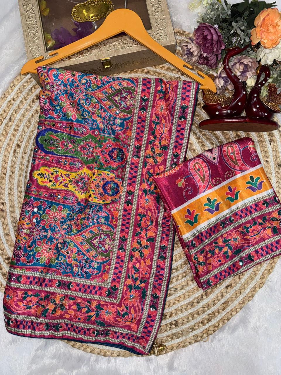 Soft Chinnon Designer Saree