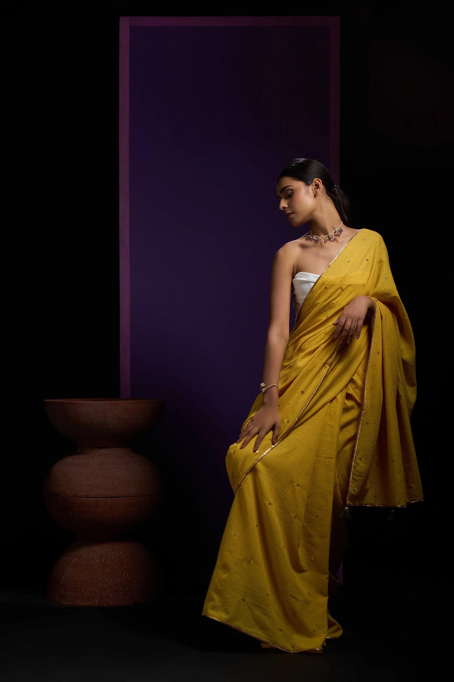 Yellow poppy Tohfa Mulmul Saree