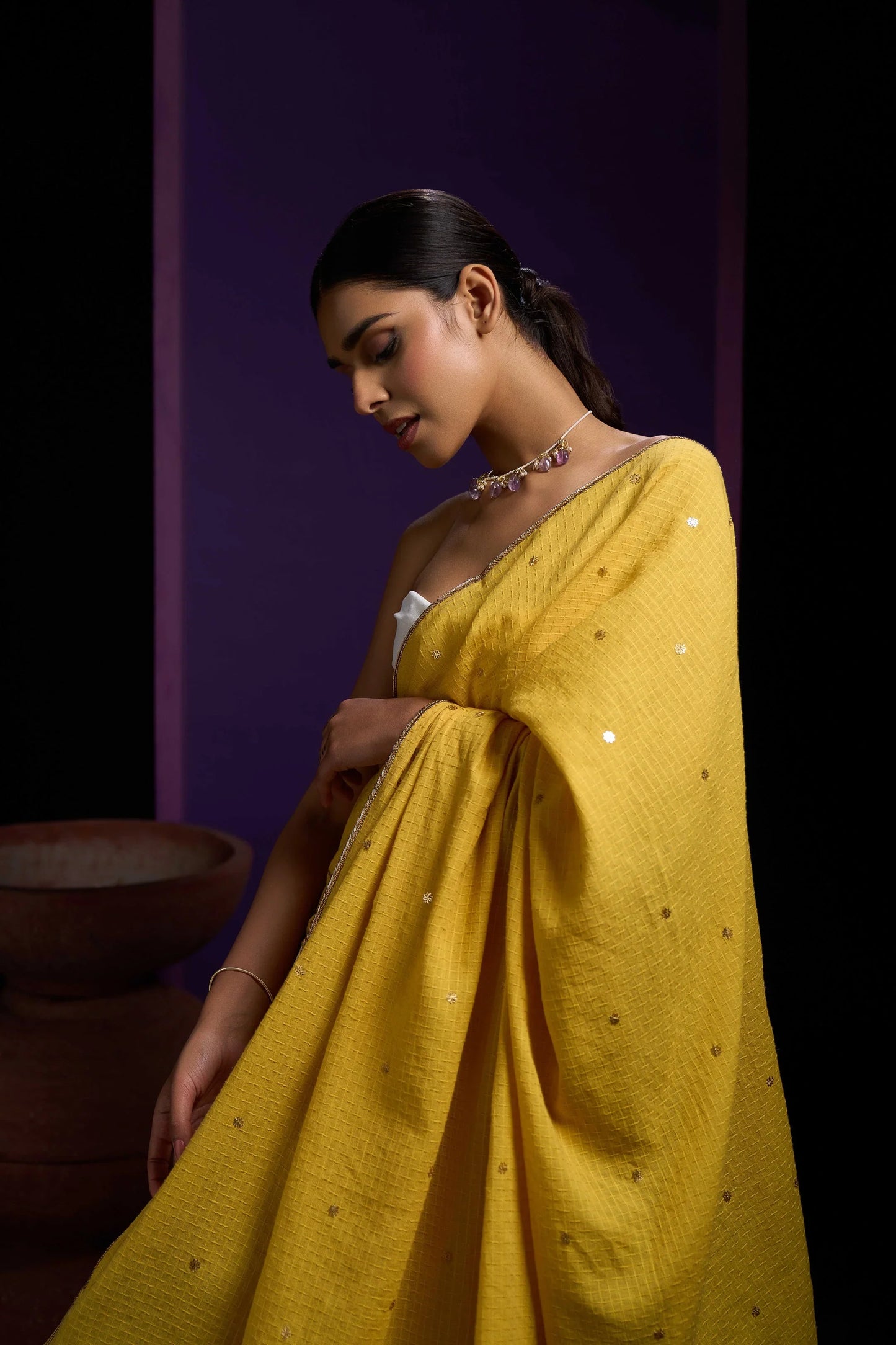 Yellow poppy Tohfa Mulmul Saree