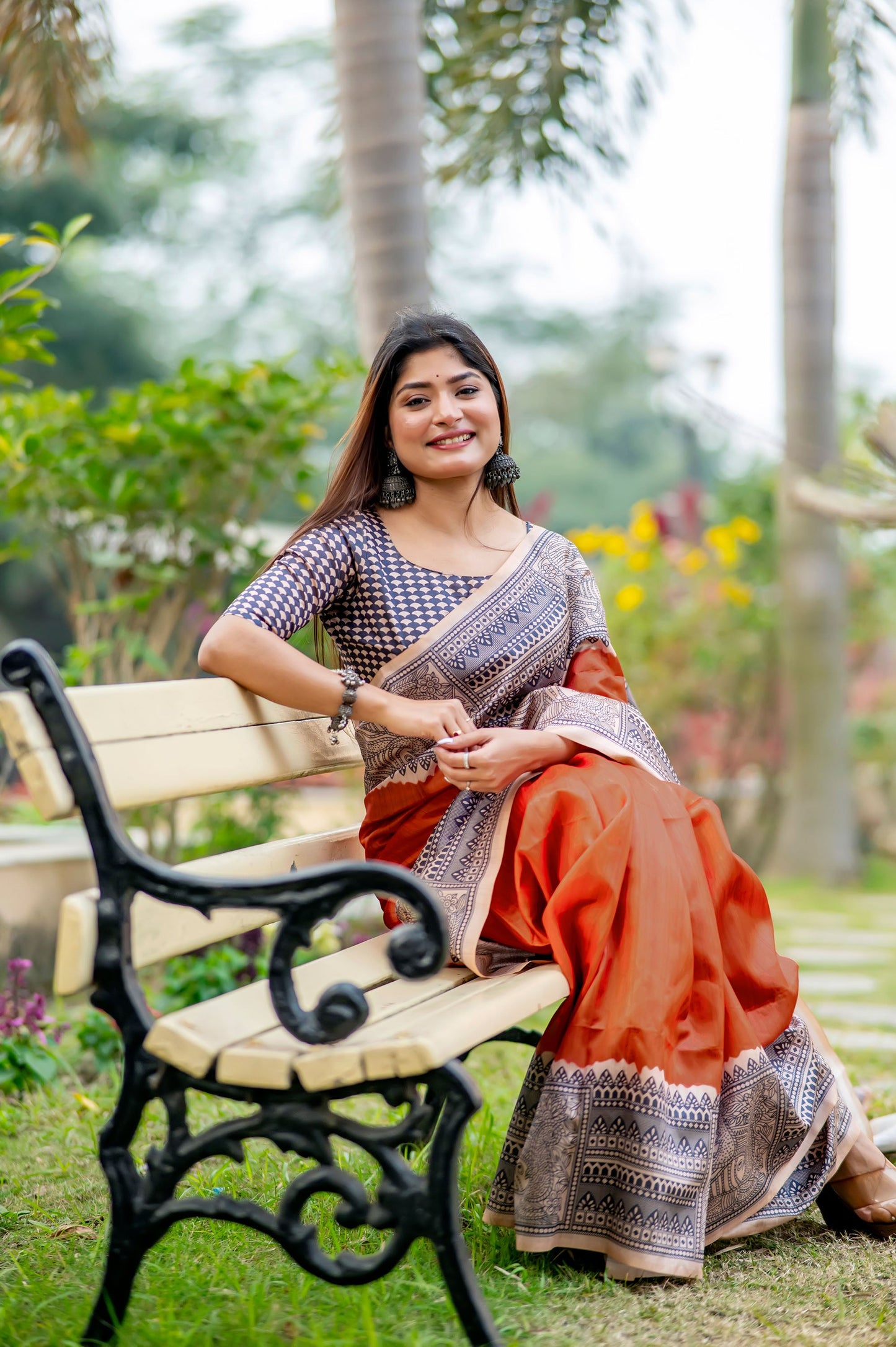 Yogita Orange Soft Tussar Silk Madhubani printed Saree