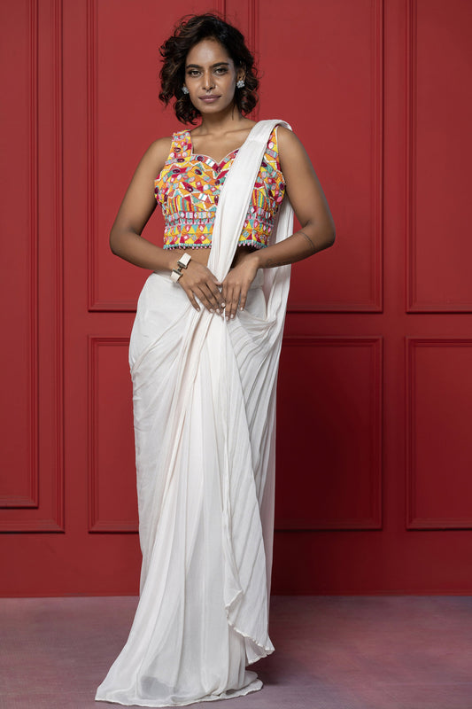 3D Embellished Baby Pink Upada Silk Saree