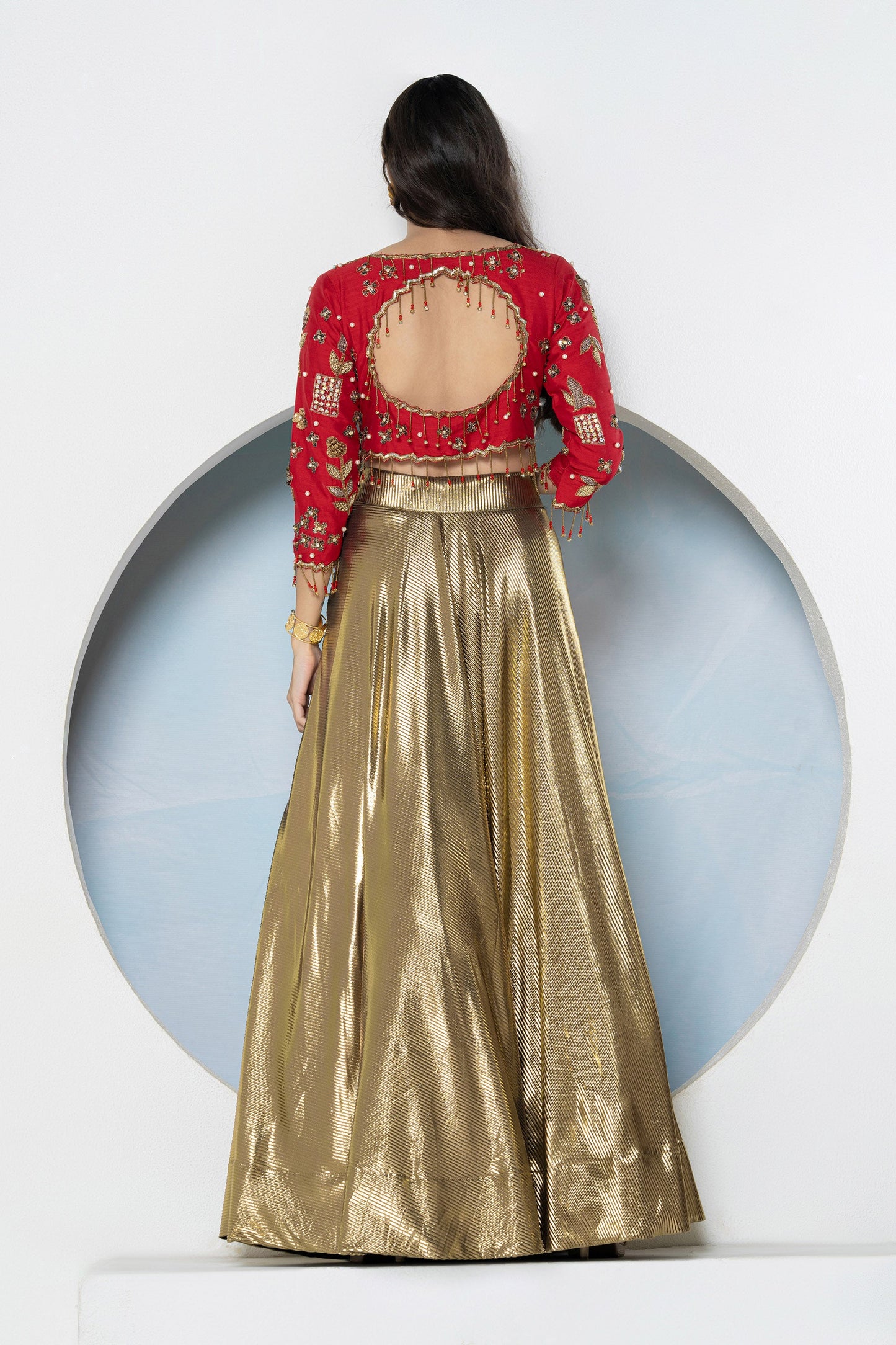 Red & Gold Bling Dola Silk Embellished Lehenga