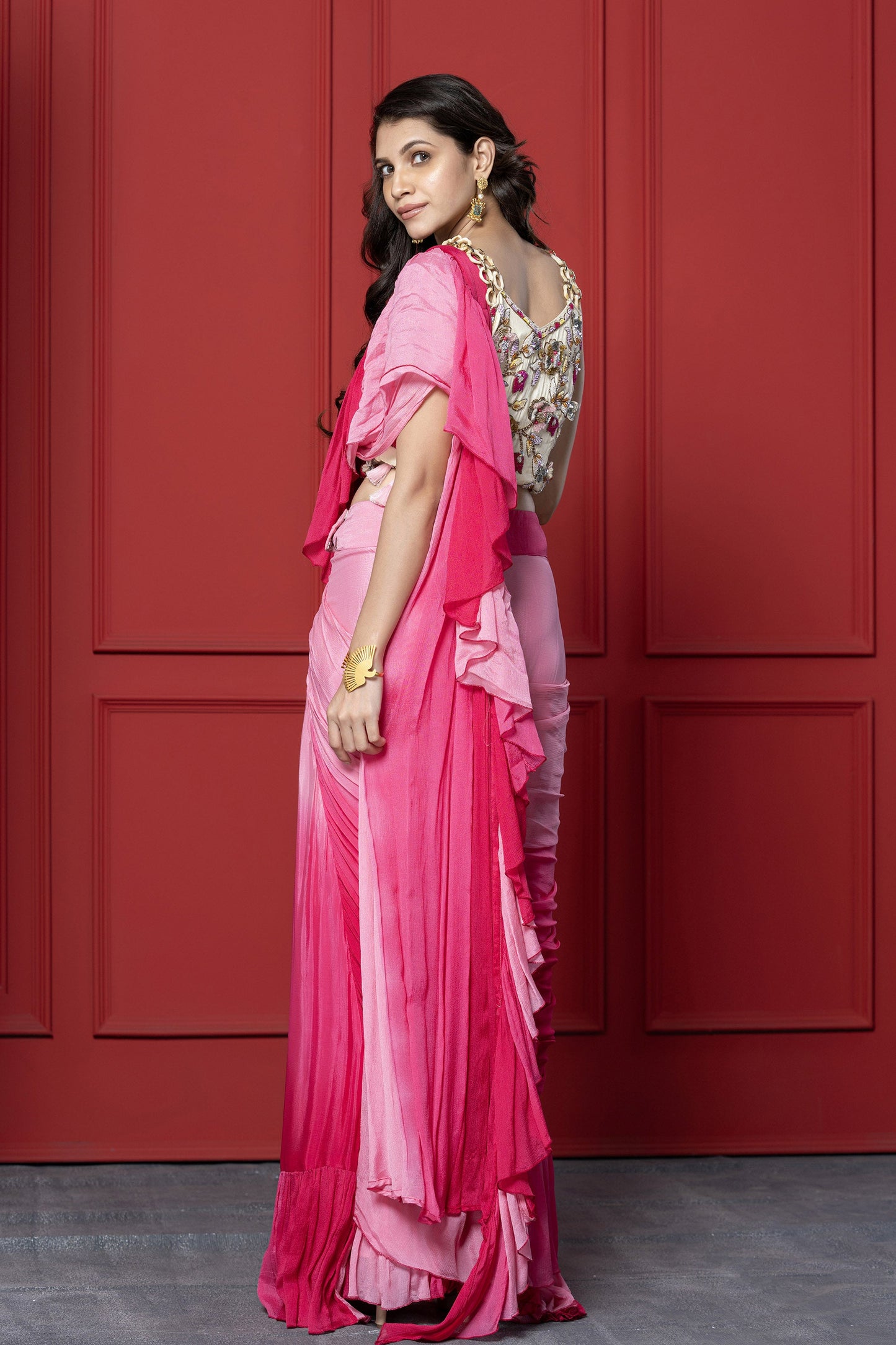 Ombré Upada Silk Applique Ruffle Saree