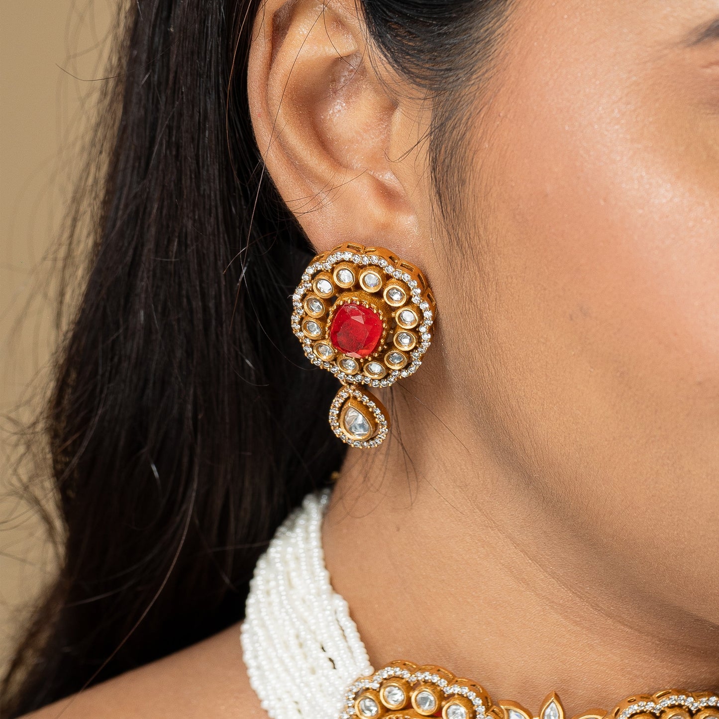 Zevar Club Victorian Ruby Fine Pearl Droplet Choker