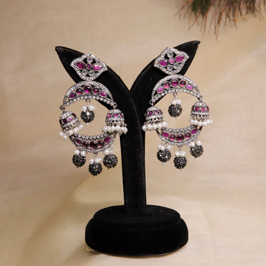 Zevar Club Alia Black Metal Pink Diamond Drop Earrings