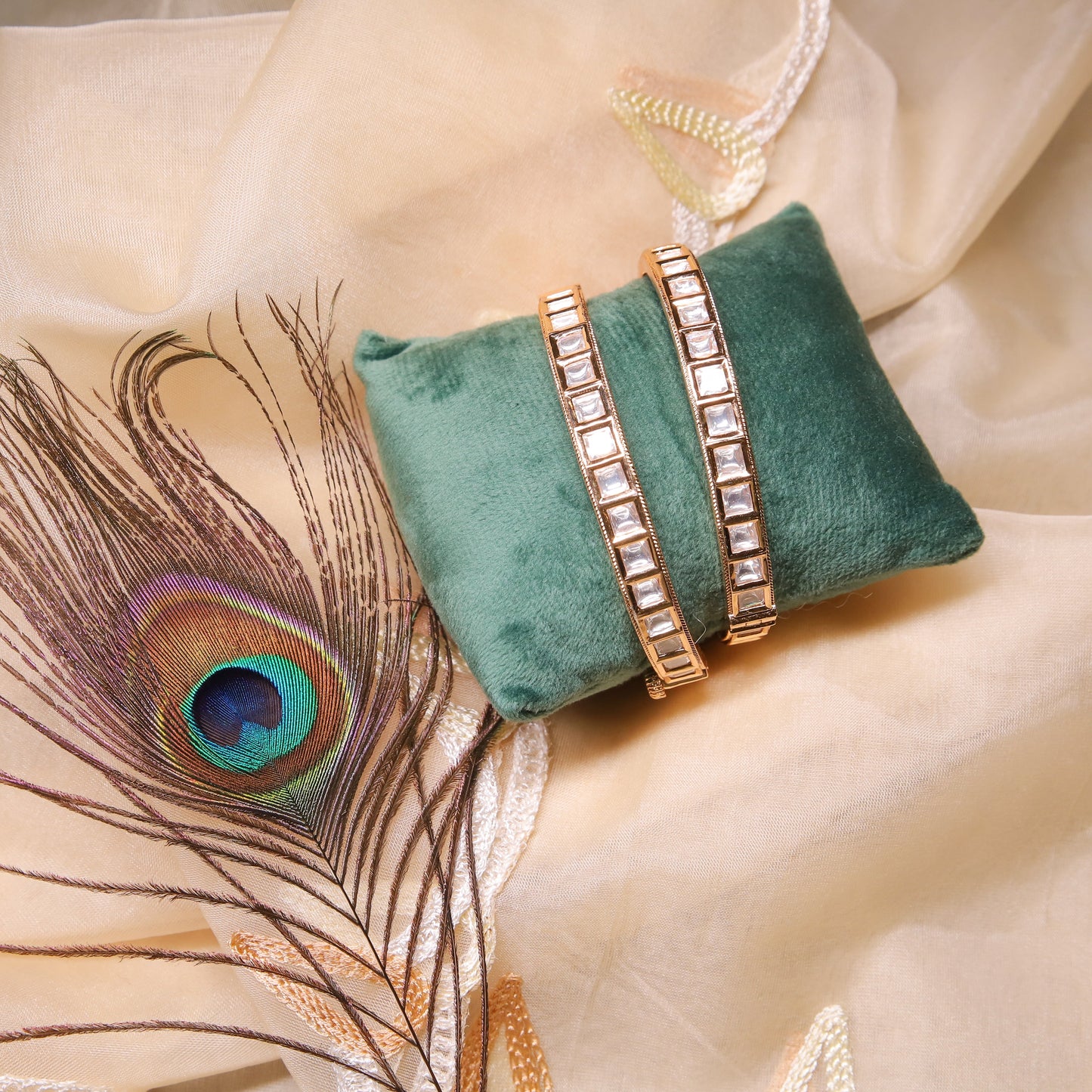 Zevar Club Square Shaped Kundan Handcrafted Bangles