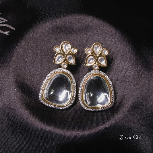 Zevar Club Exquisite Flower Shaped Faux Polki Black White Ear Ring