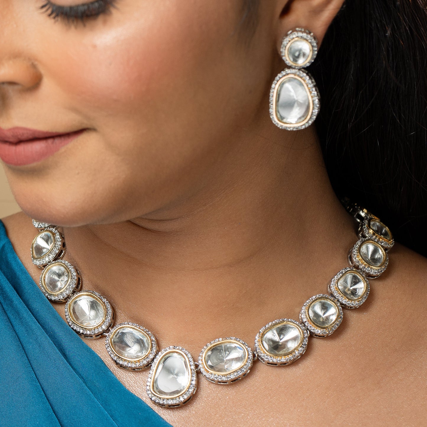 Zevar Club Semi Precious Faux Polki Neutral Set