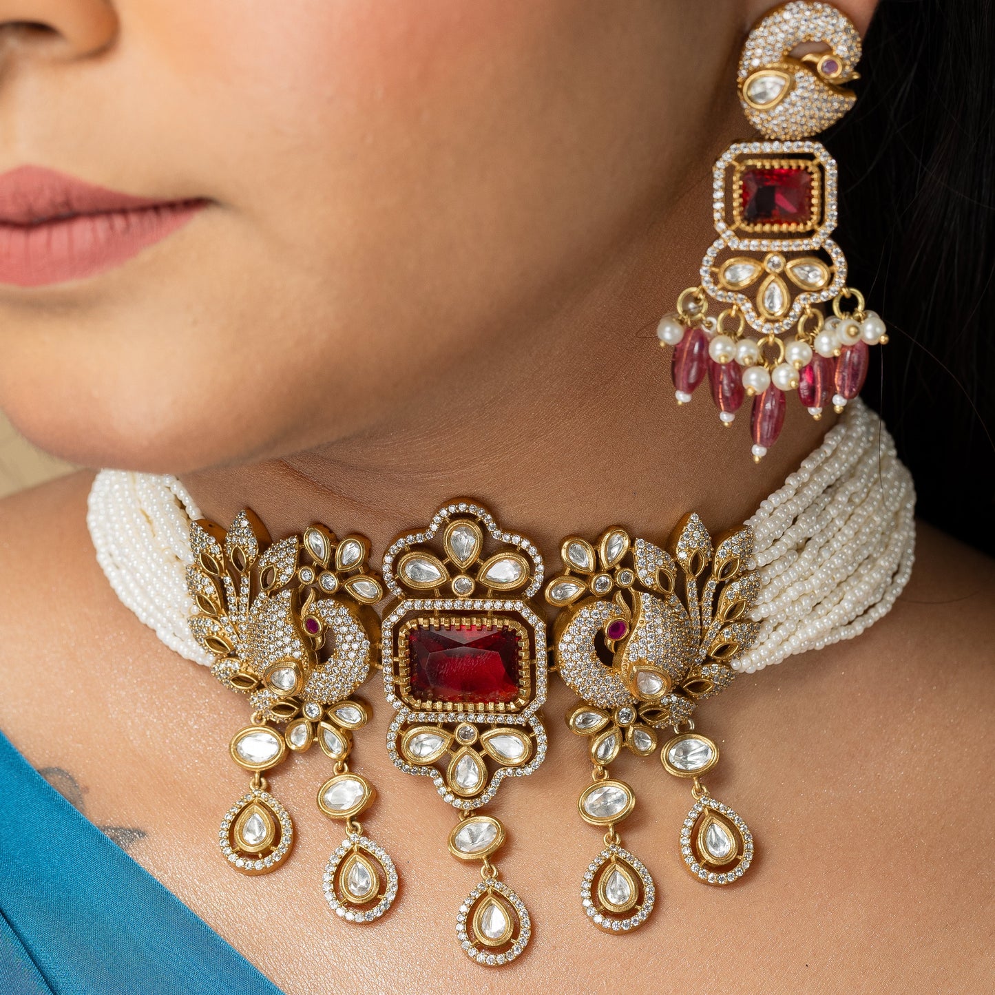 Zevar Club Ruby Victorian Fine Pearl Choker