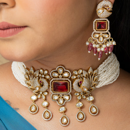 Zevar Club Ruby Victorian Fine Pearl Choker