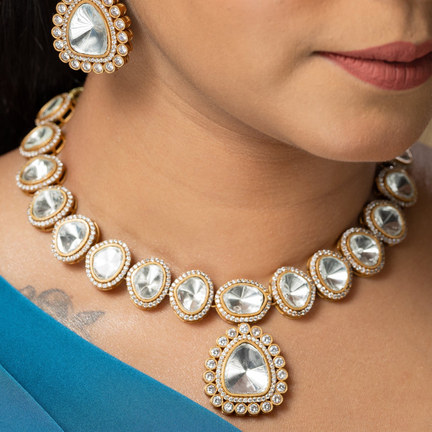 Zevar Club Ambani Inspired Neutral Faux Kundan Jewellery Set
