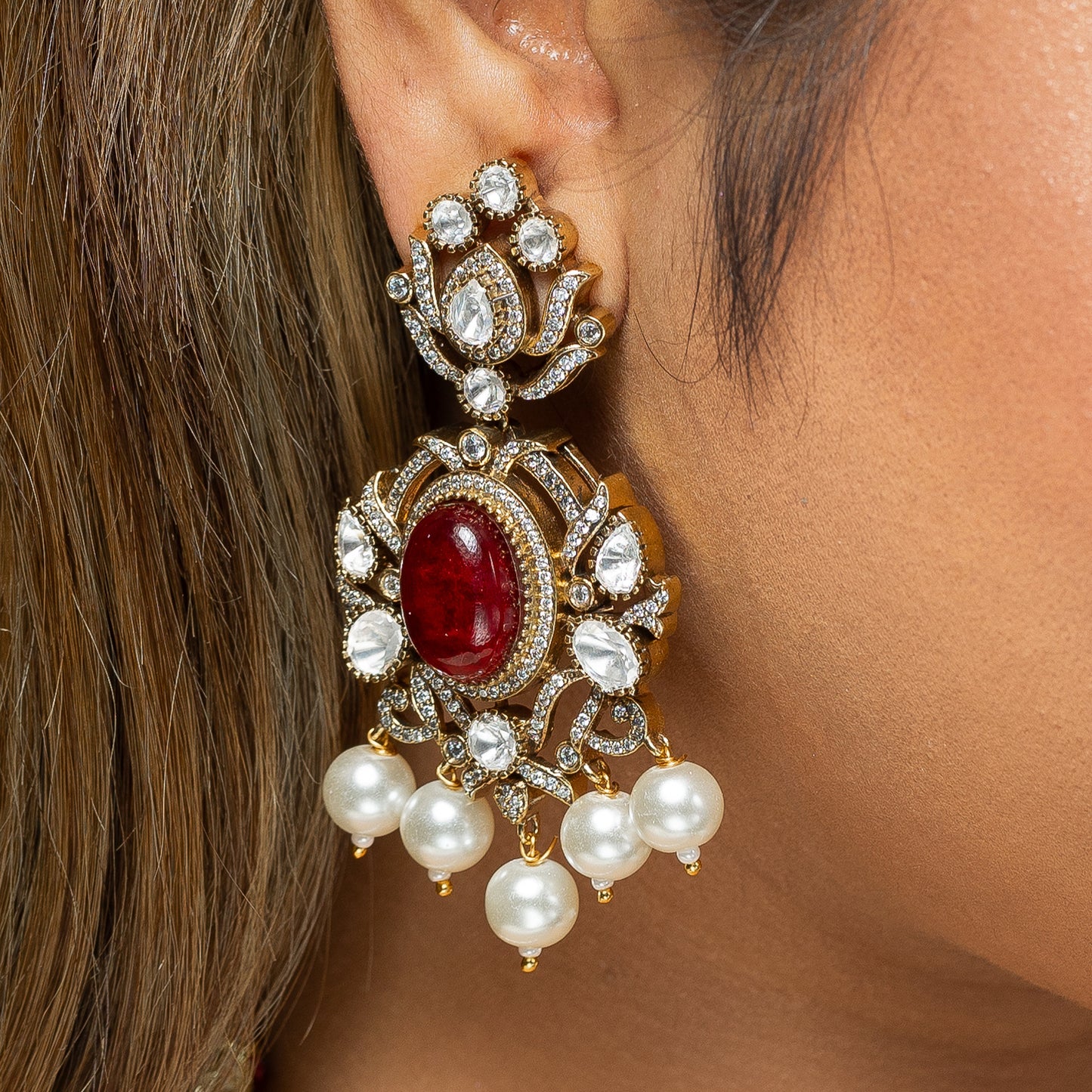 Zevar Club Statement Ruby Victorian Pearl Set