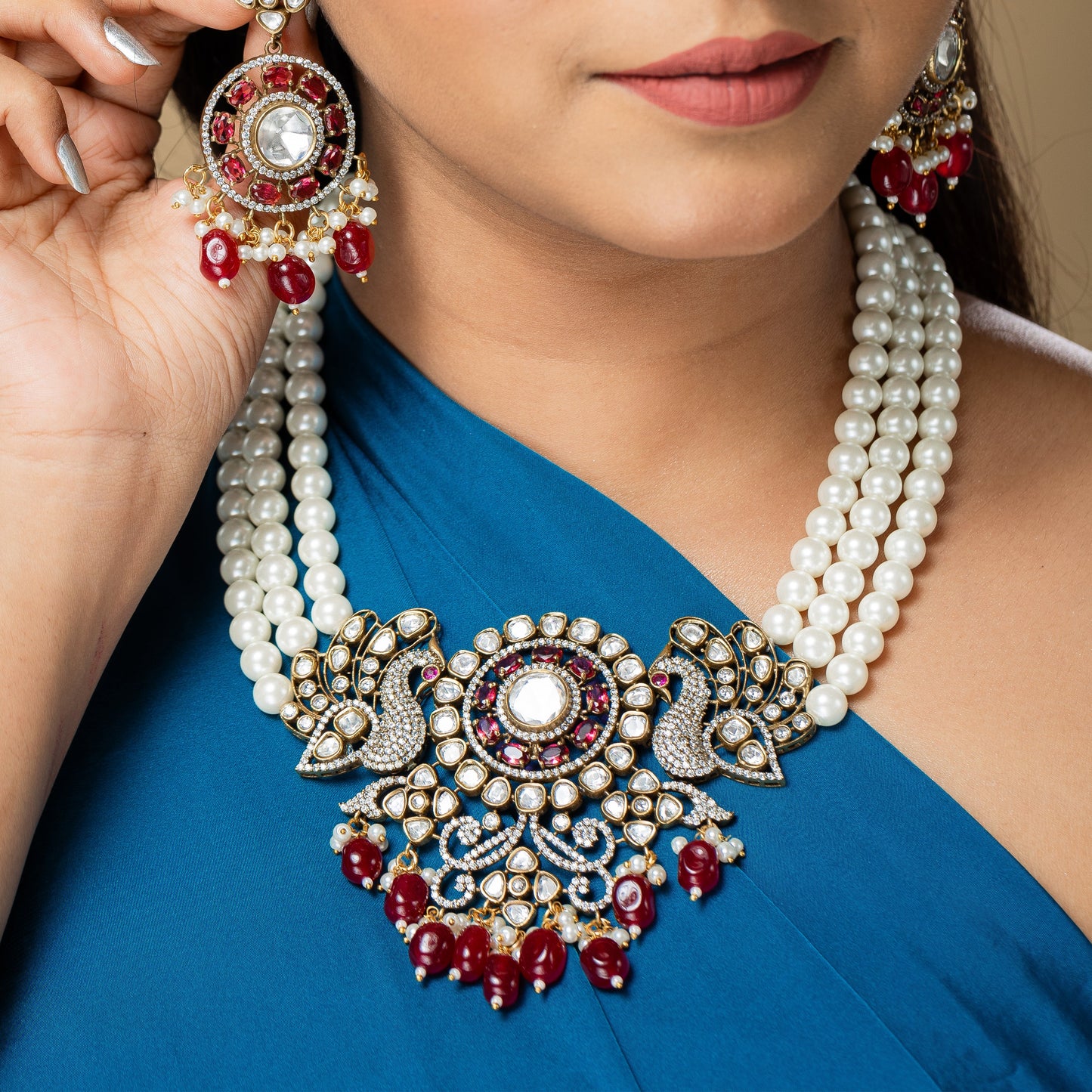 Zevar Club Peacock Motif Victorian Oyster Pearl Set