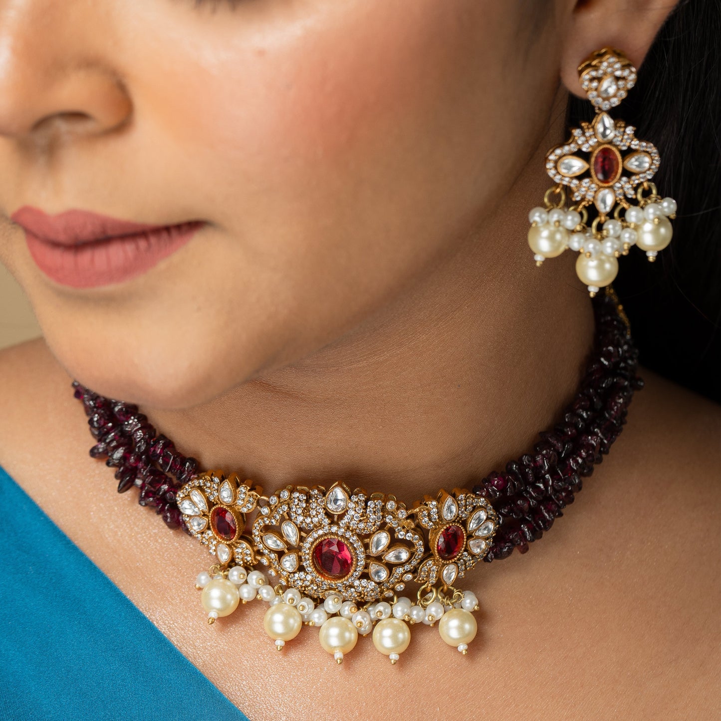 Zevar Club Maroon Kundan Victorian Choker
