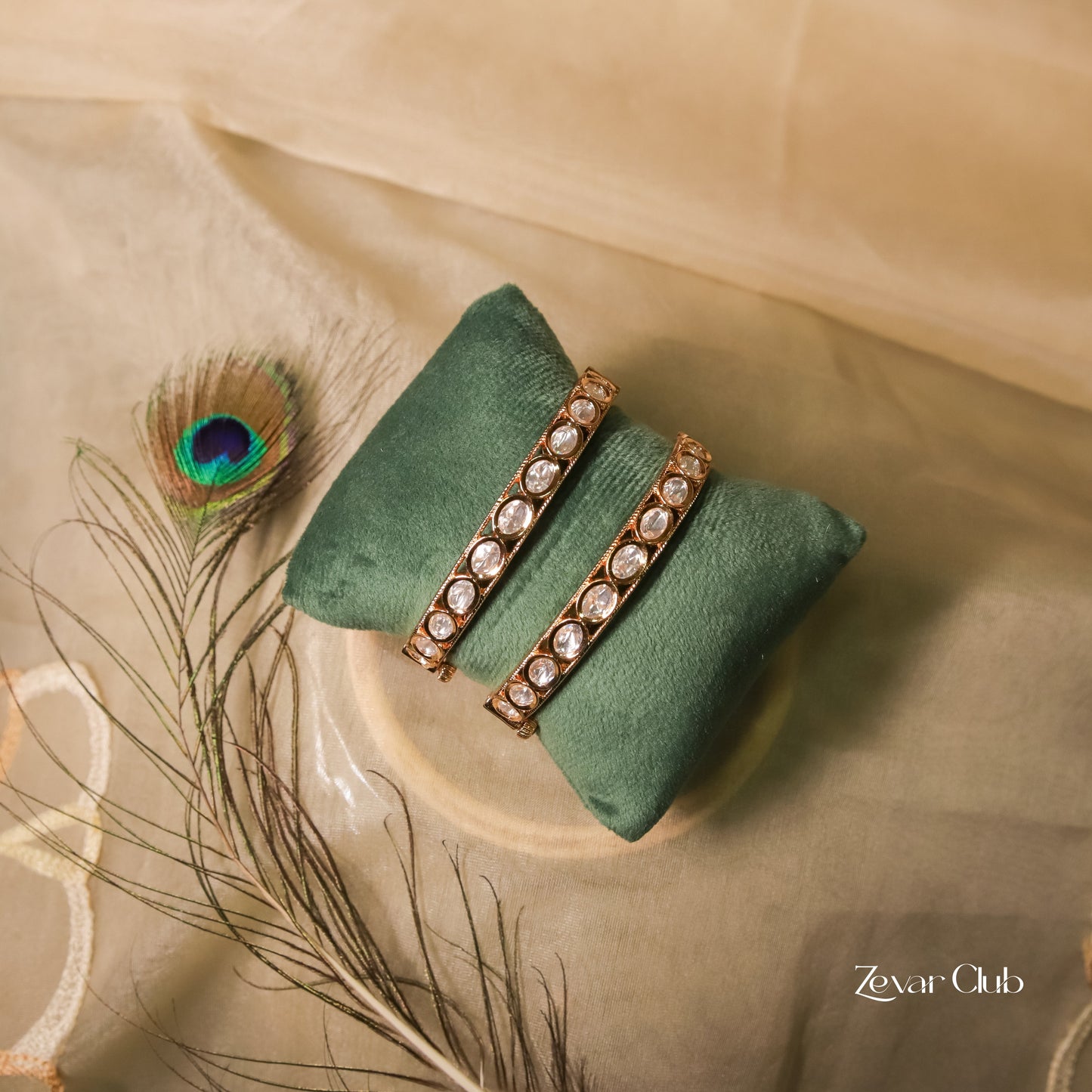 Zevar Club Oval Shaped Kundan Handcrafted Bangles