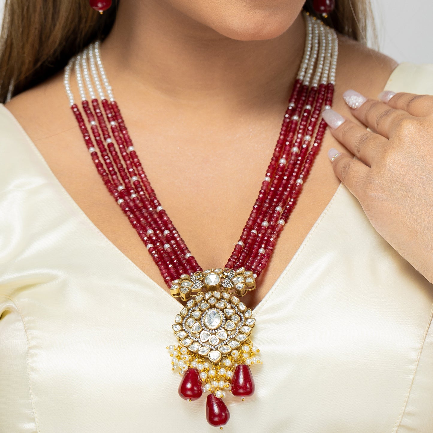Zevar Club Red Victorian Pearl Peacock Drop Set