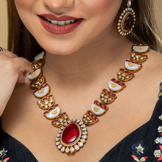 Zevar Club Sleek Red and Ivory Handcrafted Kundan