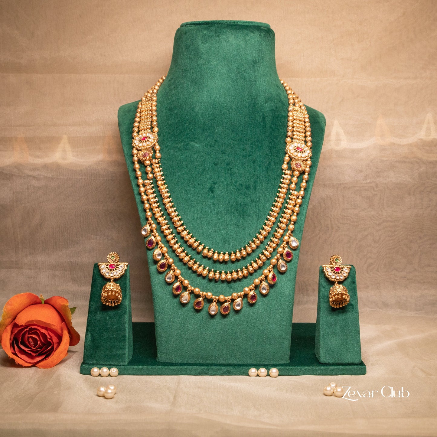 Zevar Club Raani Three Line Kundan Antique Set