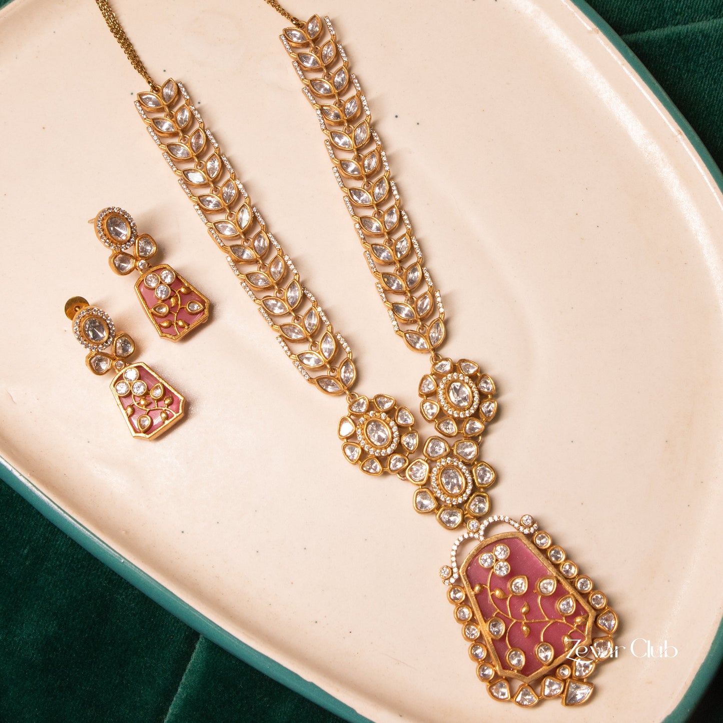 Zevar Club Victorian Kundan in Handcrafted Pastel Pink Set