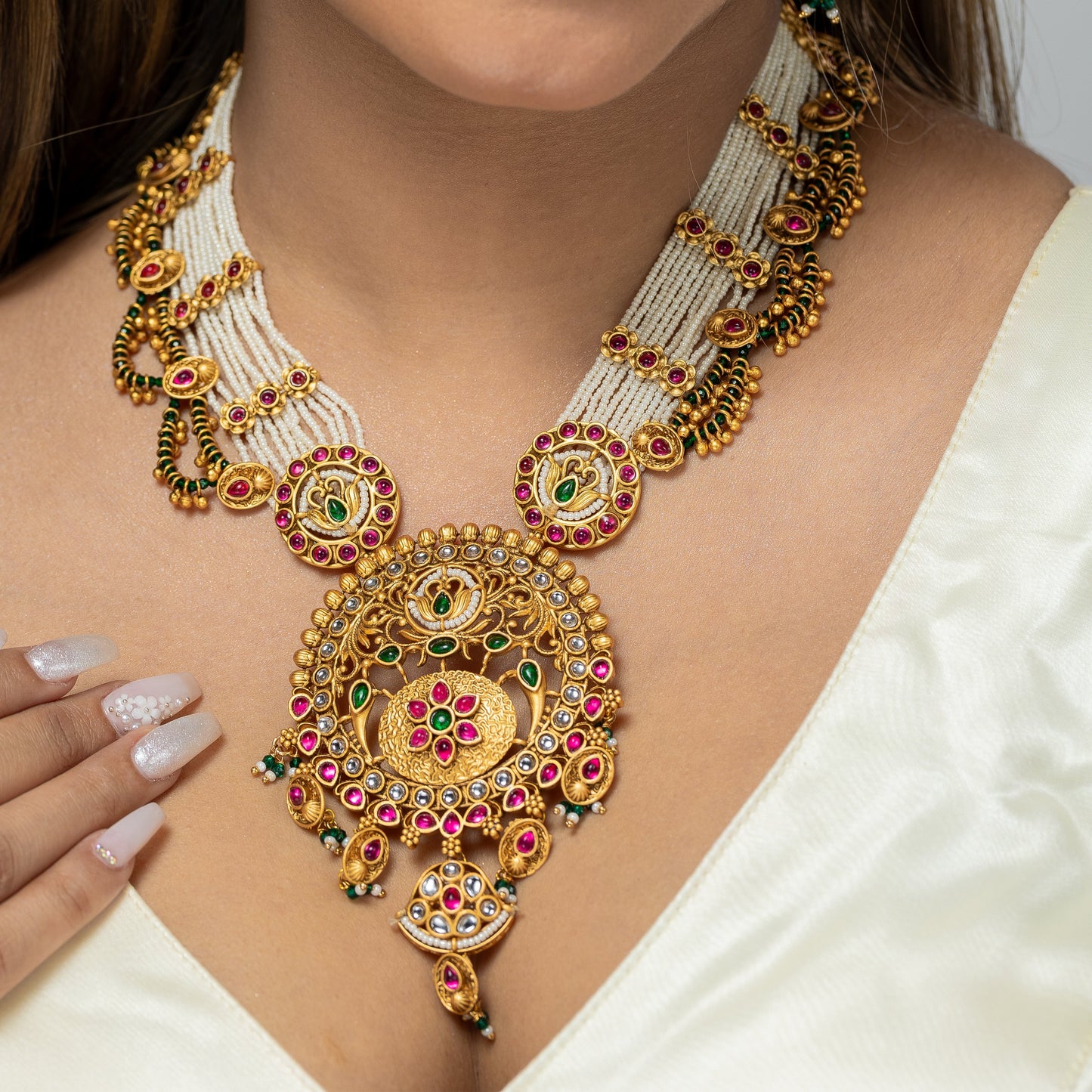 Zevar Club Rajwada Multi Coloured Antique Pearl Set