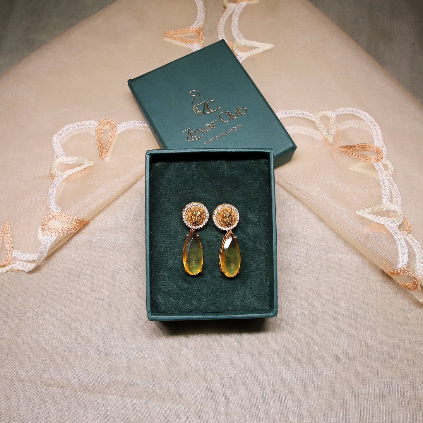 Zevar Club Chic Lion Motif Drop Earrings