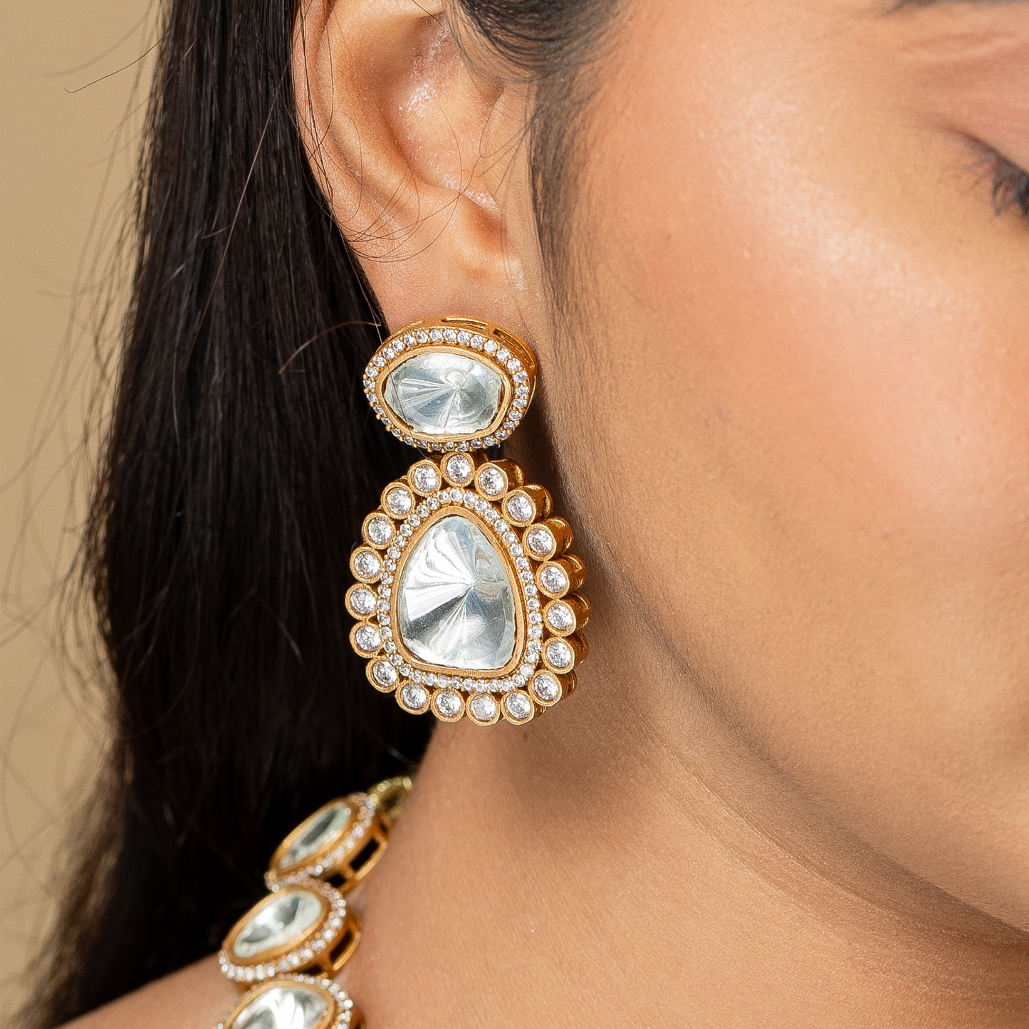 Zevar Club Ambani Inspired Neutral Faux Kundan Jewellery Set