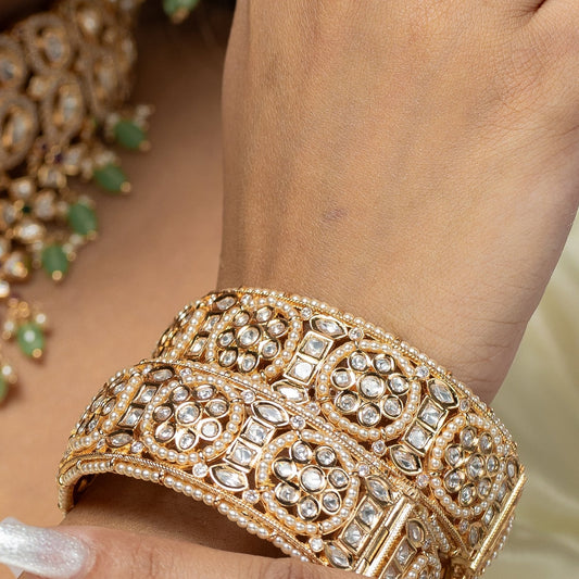 Zevar Club Ivory Handcrafted Fine Pearl Kundan Bangles