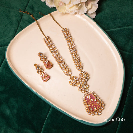 Zevar Club Victorian Kundan in Handcrafted Pastel Pink Set