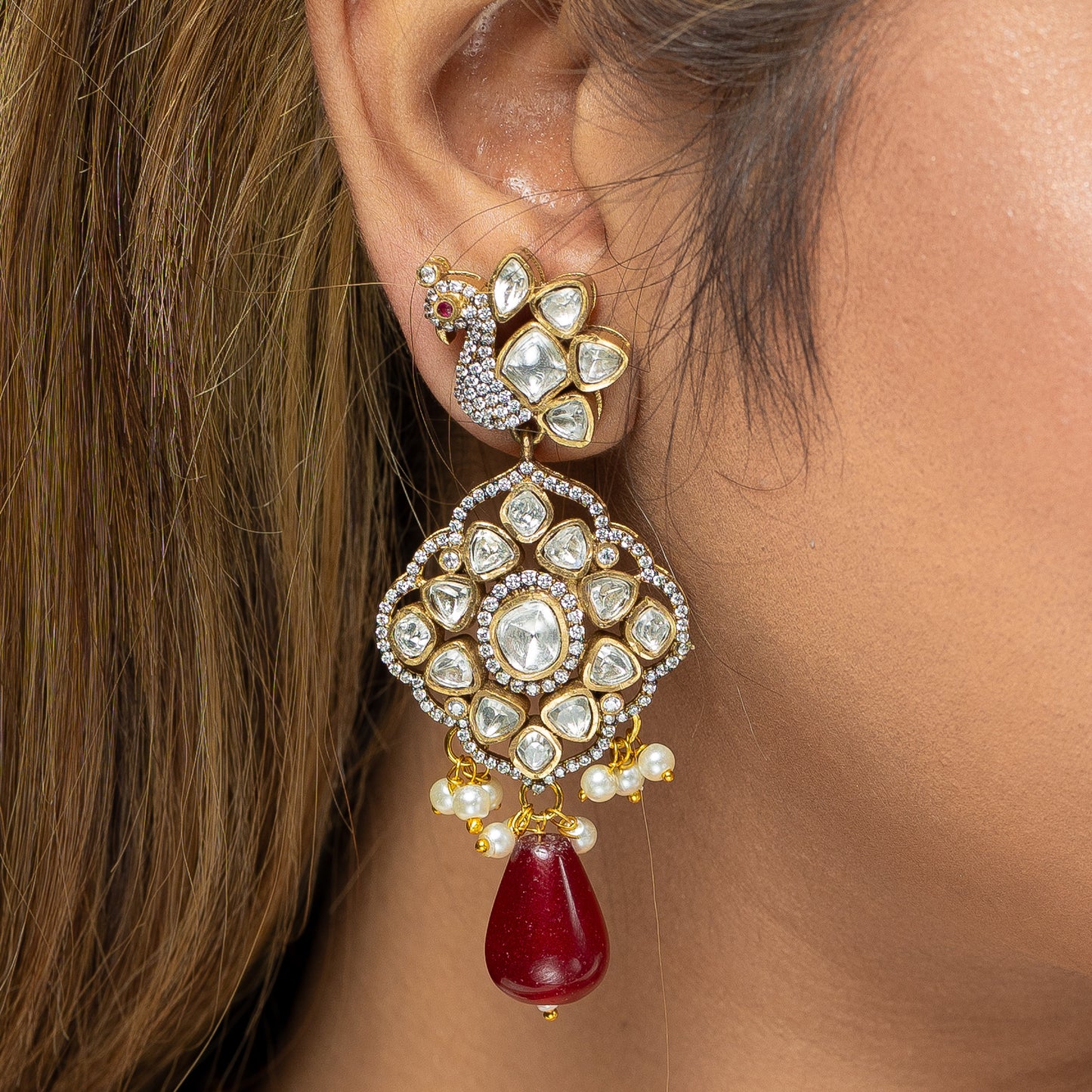 Zevar Club Red Victorian Pearl Peacock Drop Set