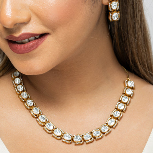 Zevar Club Single Line Neeti Neutral Victorian Kundan Set