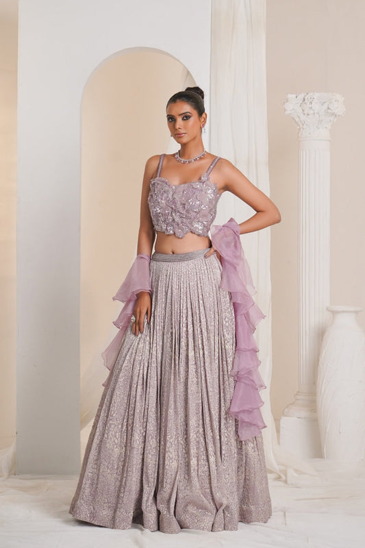 Lilac soft tissue lehenga choli