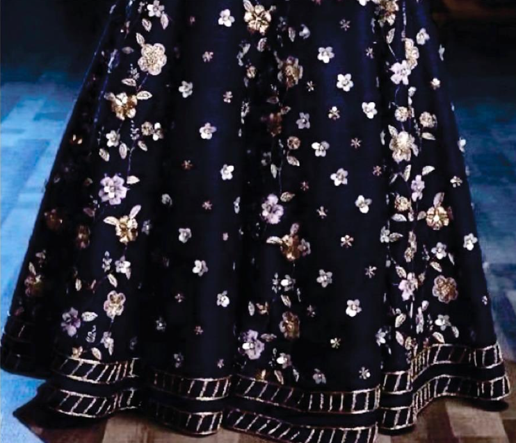 Navy Blue Raw Silk 3D flower Hand Embroidery Lehenga